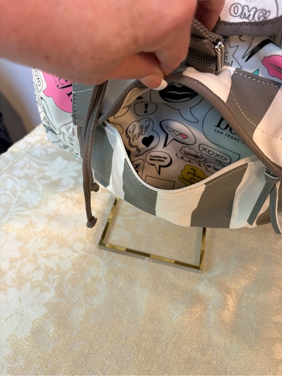 Benefit White Canvas Graphic Backpack with Pink, Teal & Yellow Accents main image 7